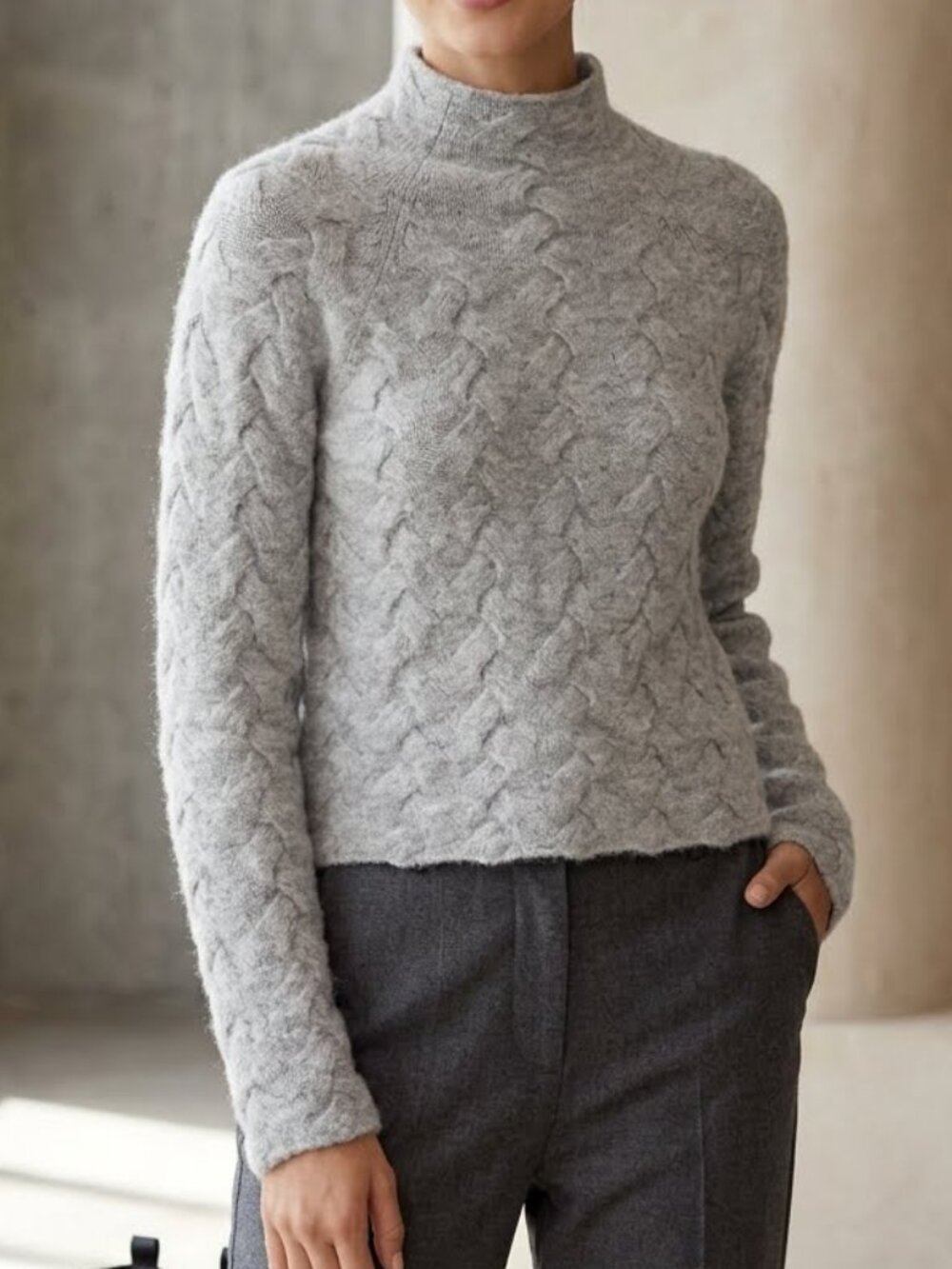 Aritzia Wilfred Free Mical Alpaca Wool Blend Cable Knit Mock Sweater Size XS